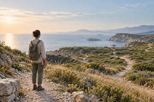Ένας άνθρωπος κάνει παύση σε ένα ανοιχτό τοπίο, πριν διαλέξει κατεύθυνση.